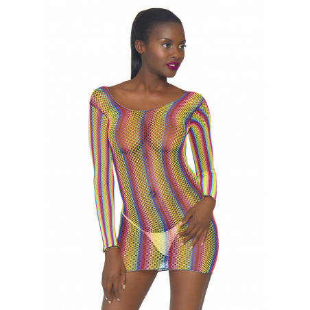 Rainbow Fishnet Mini Dress