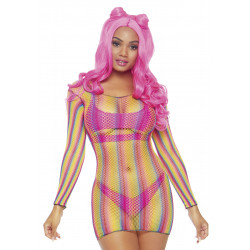 Rainbow Fishnet Mini Dress