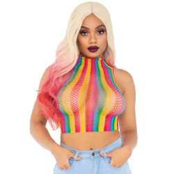 Rainbow Net High Neck Crop Top