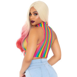 Rainbow Net High Neck Crop Top